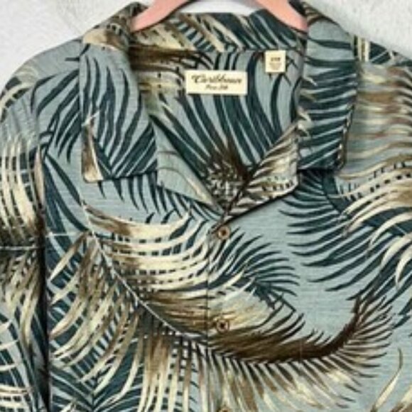 Caribbean Mens Pure Silk Palm Print Short Sleeve Button Front Shirt 2XL - Picture 2 of 3